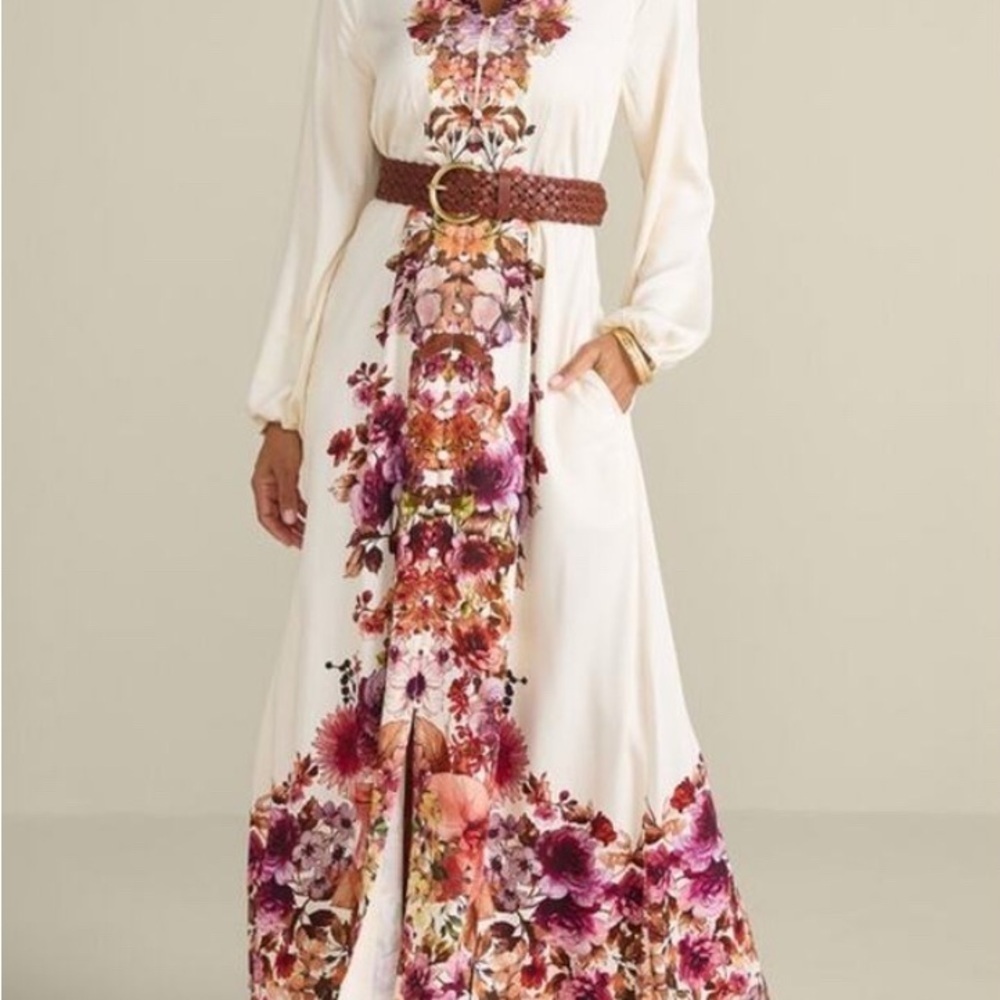 Soft Surroundings Women's Sz M Cream Multi Floral Paulette Maxi Shirt Dress - Picture 4 of 13